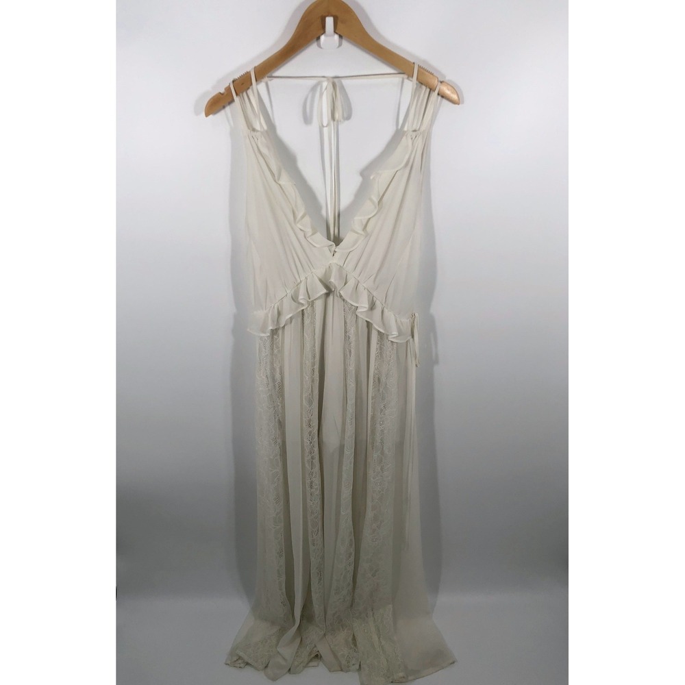 Express Babydoll Maxi Dress Womens S White Lace Ruffle Sheer Boho Chic Ethereal